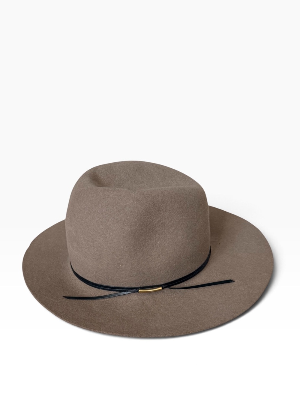 Hat Attack Wide Brim Felt Fedora in Taupe with Slim Black Band